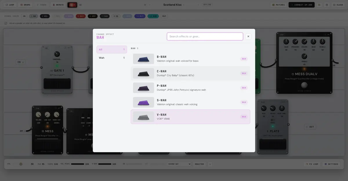 The effect browser showing categories, search, and effect tiles